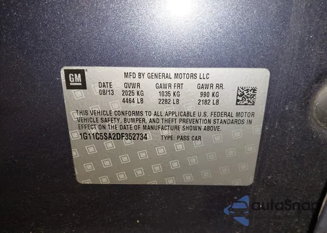 2013 Chevrolet Malibu 1Lt from USA, damaged, VIN 1G11C5SA2DF352734